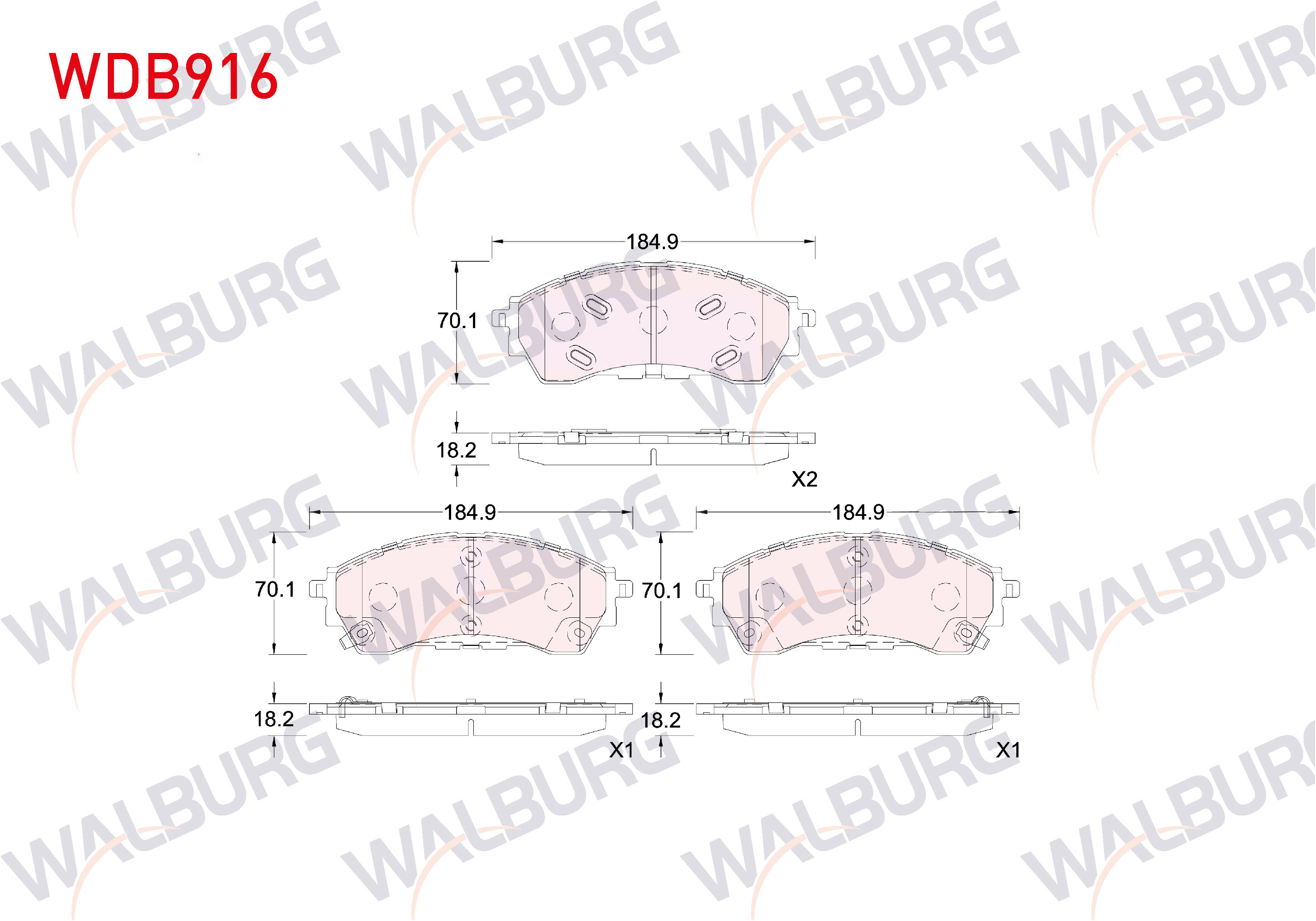 WALBURG WDB916 | Fren Balata Ön Ford Ranger 2.0 Ecoblue 2019-/ 2.2 TDCI-3.2 TDCI 2011 -